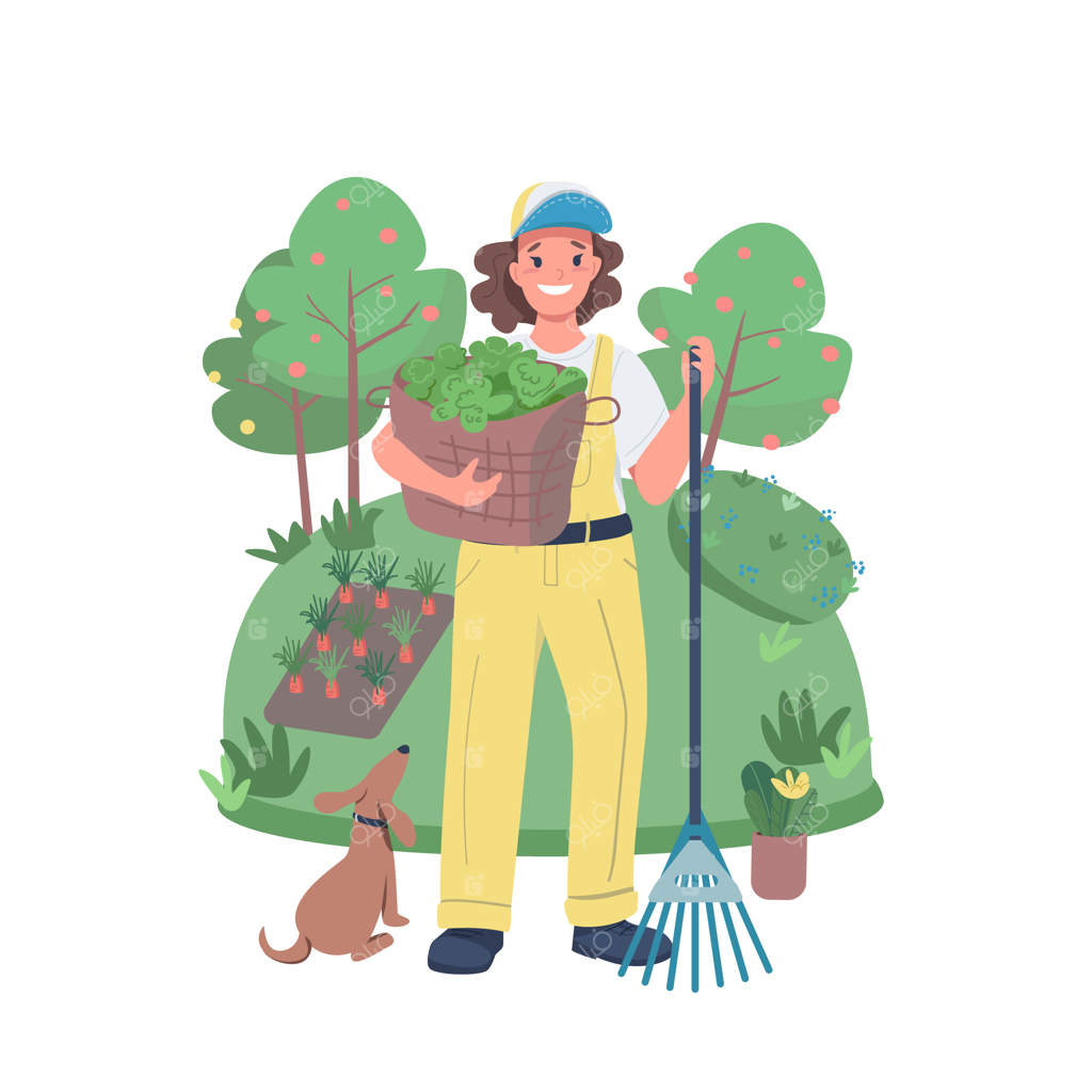 شخصیت زن باغبان به صورت وکتور رنگی و پرجزئیات