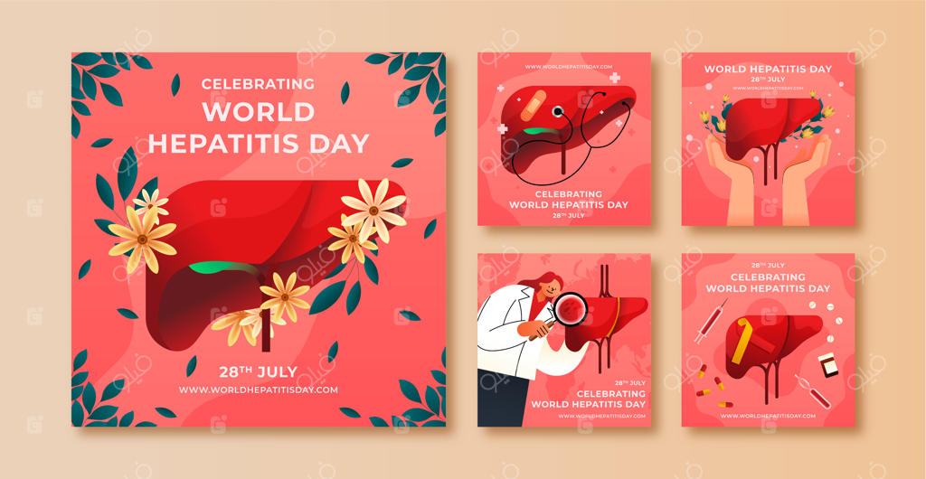 مجموعه پست‌های اینستاگرام روز جهانی هپاتیت با طراحی گرادینت