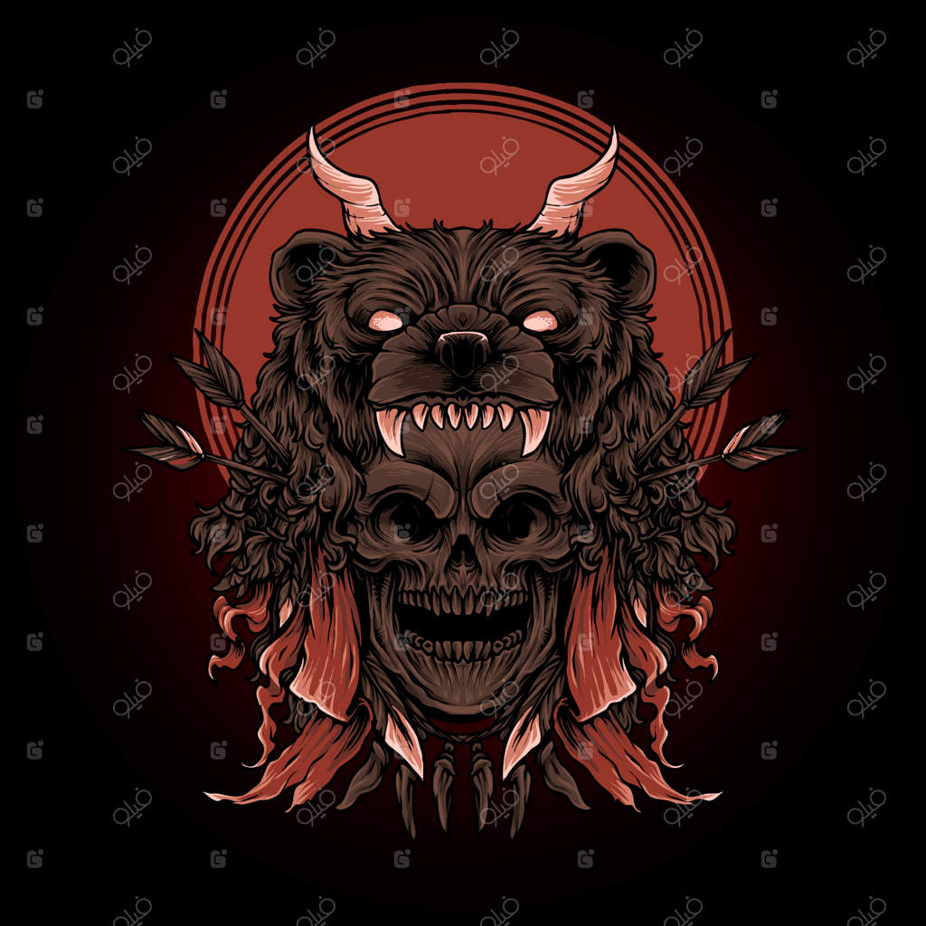 تصویر وکتور حرفه‌ای از جمجمه و سر خرس، ایده‌آل برای تی‌شرت