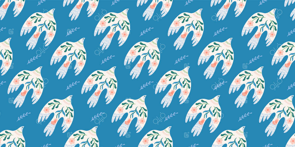 پترن یکپارچه کبوتران صلح: پس‌زمینه‌ای برای بسته‌بندی کاغذ، کاغذ دیواری، پارچه و غیره