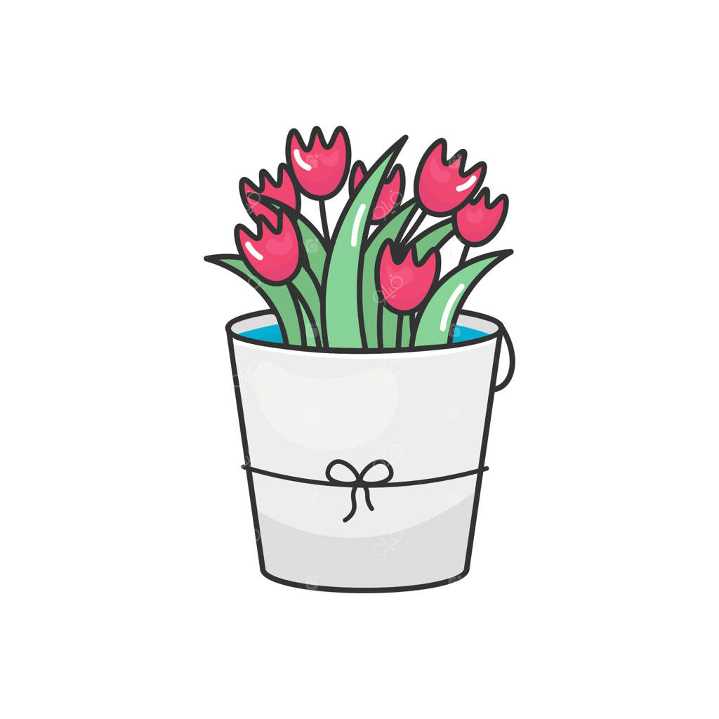 لاله‌های نقاشی شده در سطل: آیکون گل‌های بهاری دست‌کشیده، طراحی باغبانی شاداب. مناسب برای طرح‌های بهاری، وبلاگ‌های باغبانی، دعوت‌نامه‌های عروسی و برندینگ سازگار با محیط زیست.