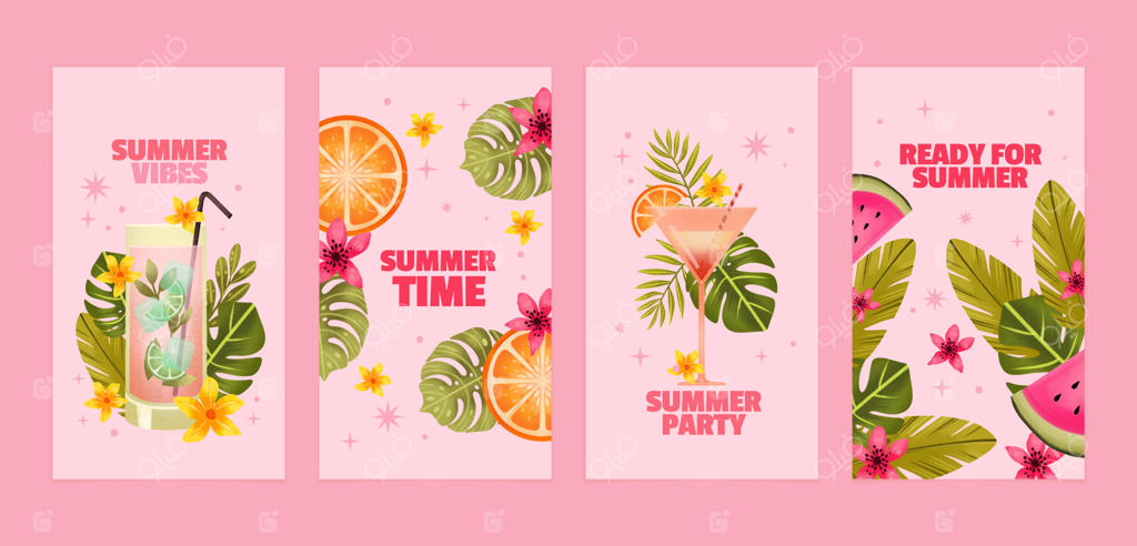 مجموعه استوری‌های اینستاگرام با تم تابستان و آبرنگ