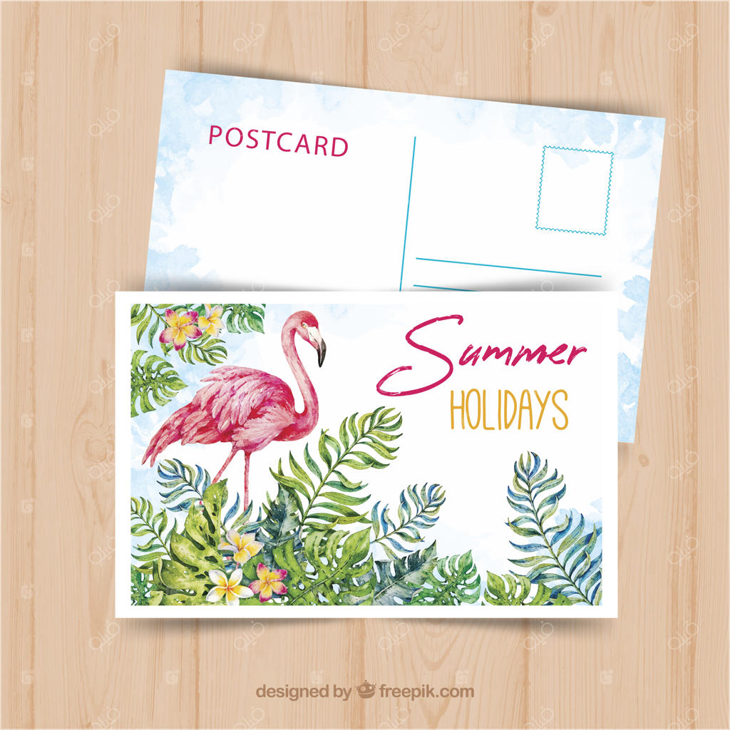 قالب کارت‌پستال سفر تابستانی با سبک آبرنگی