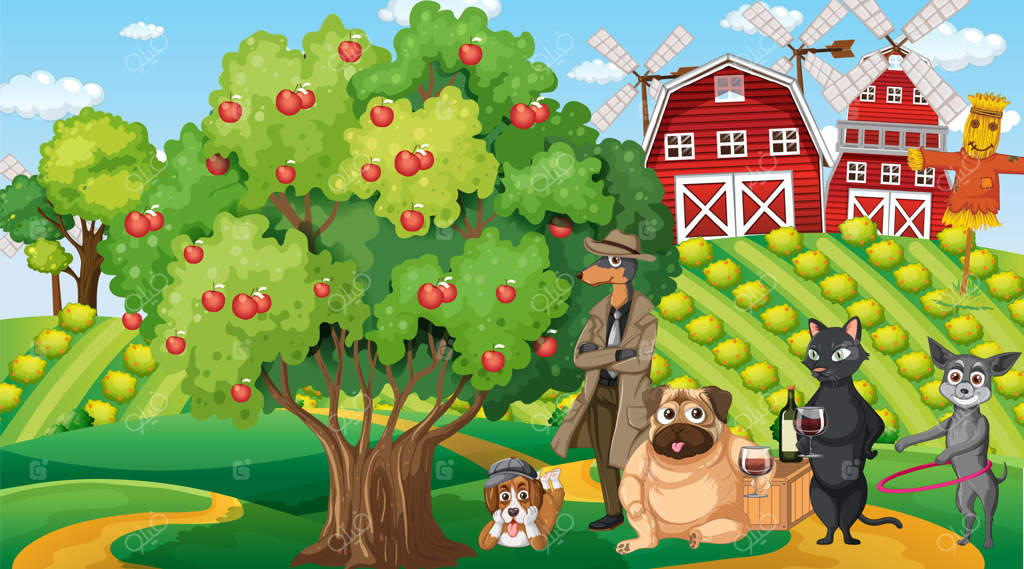 مجموعه‌ای از حیوانات خانگی مختلف در مزرعه