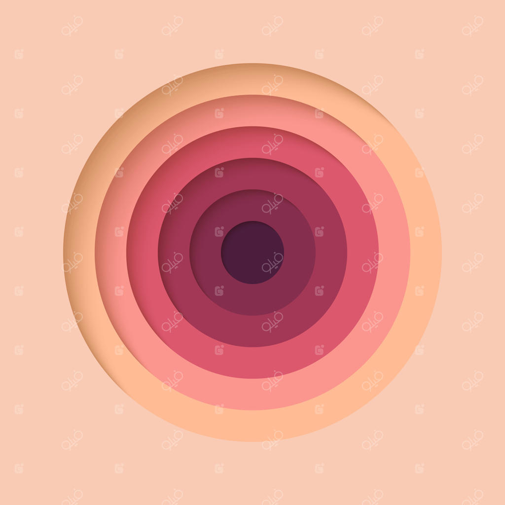 پس‌زمینه سه‌بعدی با طرح بریدگی‌های دایره‌ای در رنگ‌های عشقی. طراحی مدرن و شیک برای ارائه، بروشور، پوستر، بنر و کارت ویزیت. تصویرسازی هندسی.