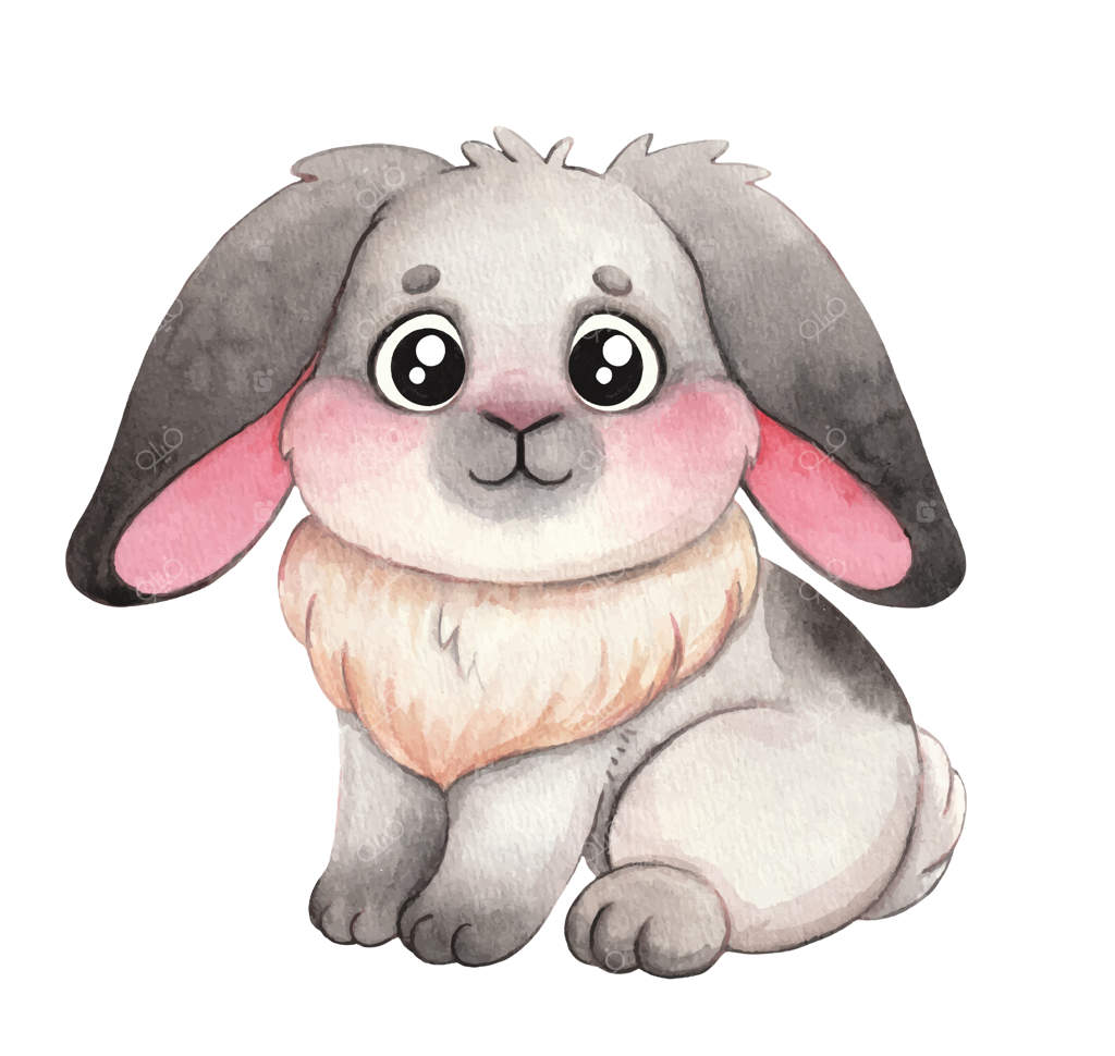 خرگوش بامزه نقاشی شده با آبرنگ. تصویرسازی زیبا.