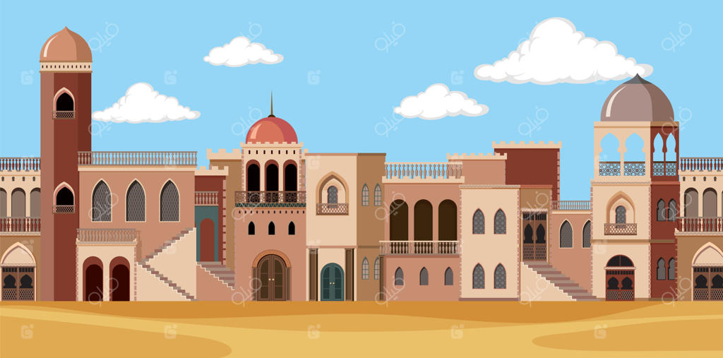 نمایی از ساختمان‌های قهوه‌ای در کویر