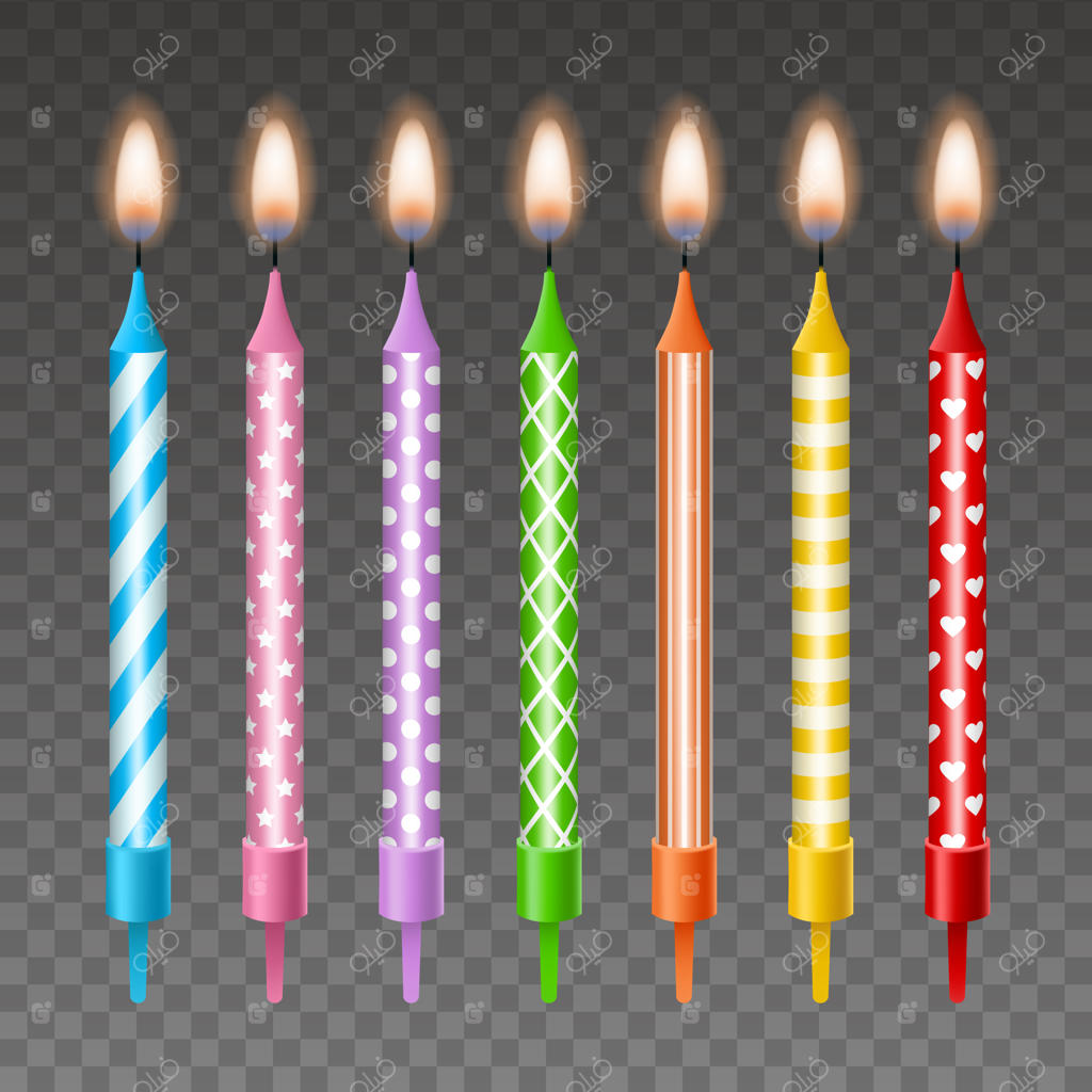 مجموعه‌ای از شمع‌های تولد رنگارنگ و متنوع