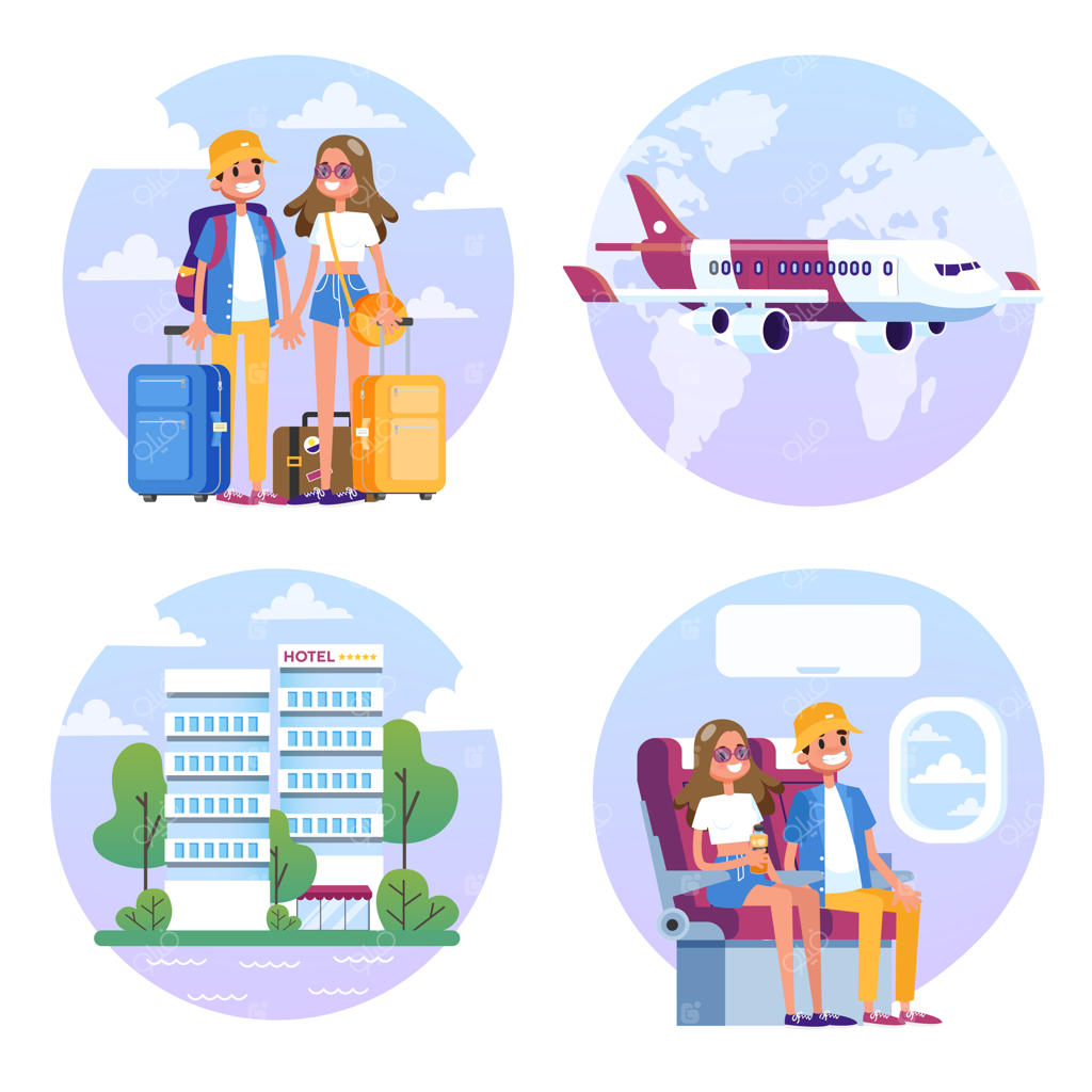 زوجی با بار سفر می‌کنند: مرد و زن با هواپیما