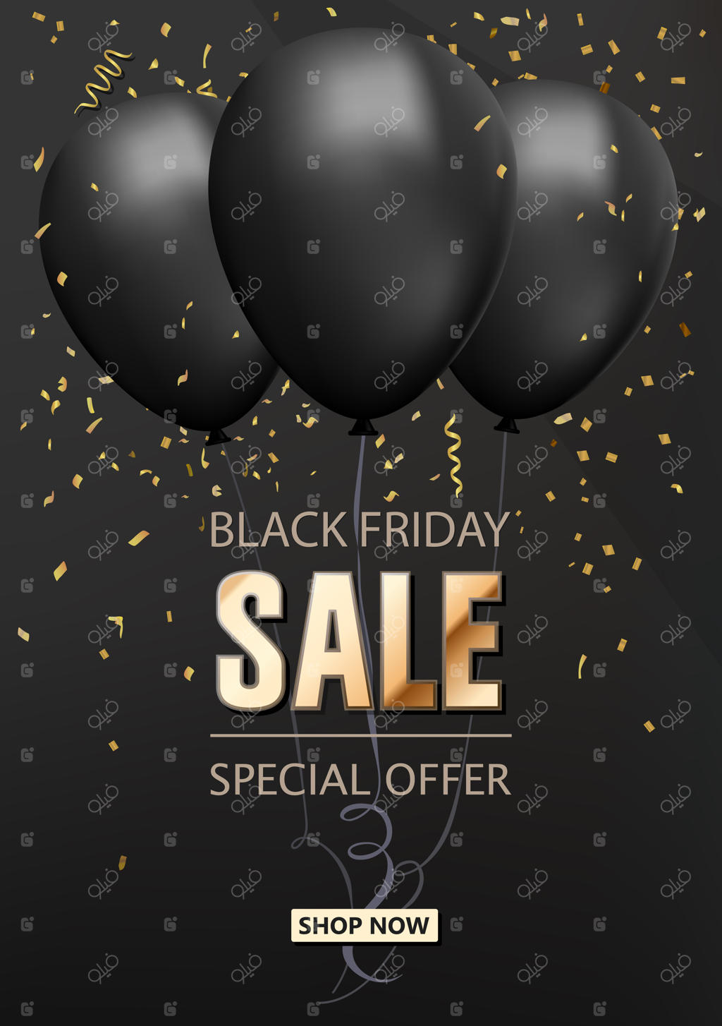 پس‌زمینه فروشگاه با کاغذهای رنگی طلایی، پوستر حراج. وکتور