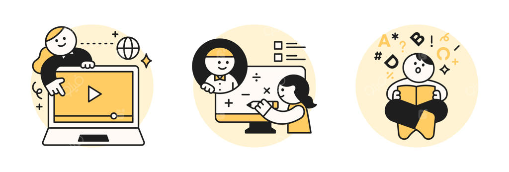 تصویرسازی مفهوم آموزش؛ یادگیری آنلاین دانش‌آموزان با ویدیوهای خارجی و شرکت در کلاس در کنار کسب دانش از طریق مطالعه کتاب