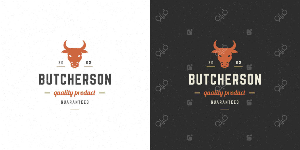 لوگوی فروشگاه قصابی: تصویر سایه سر گاو مناسب برای نشان مرغداری یا رستوران