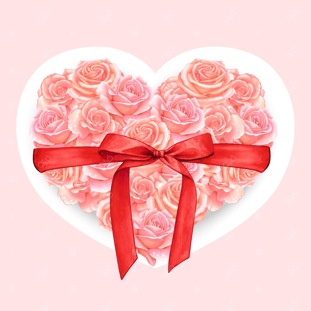 کوسن گل رز قلبی با آبرنگ زیبا و پاپیون ابریشمی