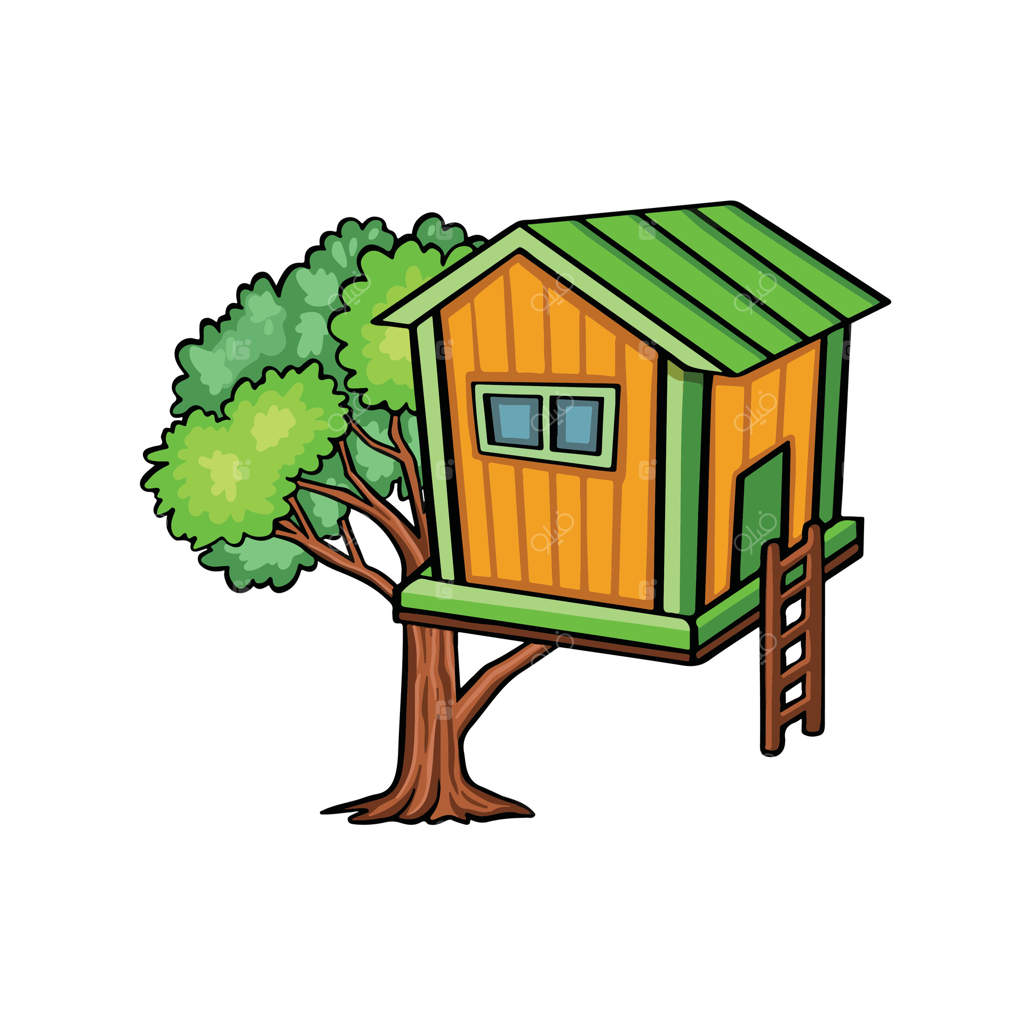تصویر کارتونی خانه درختی بامزه در باغ