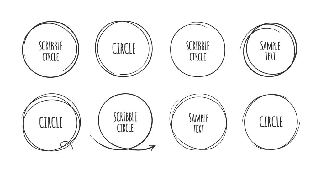 مجموعه فریم‌های دایره‌ای دست‌ساز برای متن - طرح‌های خطی سیاه و عناصر تزئینی مینیمالیستی با فضای خالی جهت نوشتن