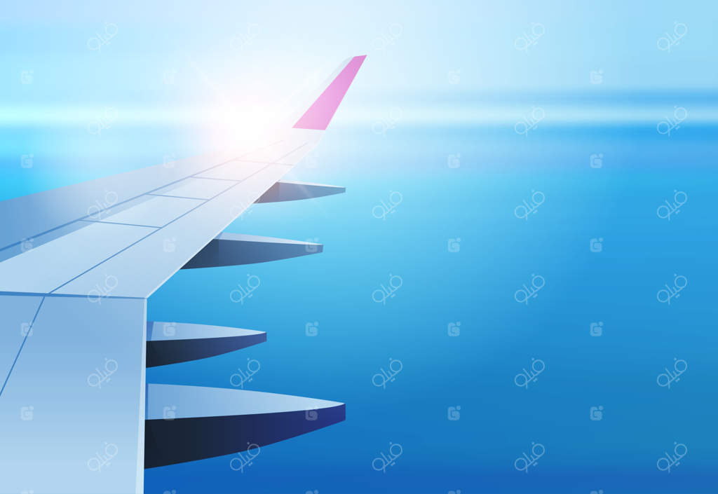 نمای پنجره هواپیما به آسمان باز و بال‌ها؛ مفهوم گردشگری و سفر هوایی افقی