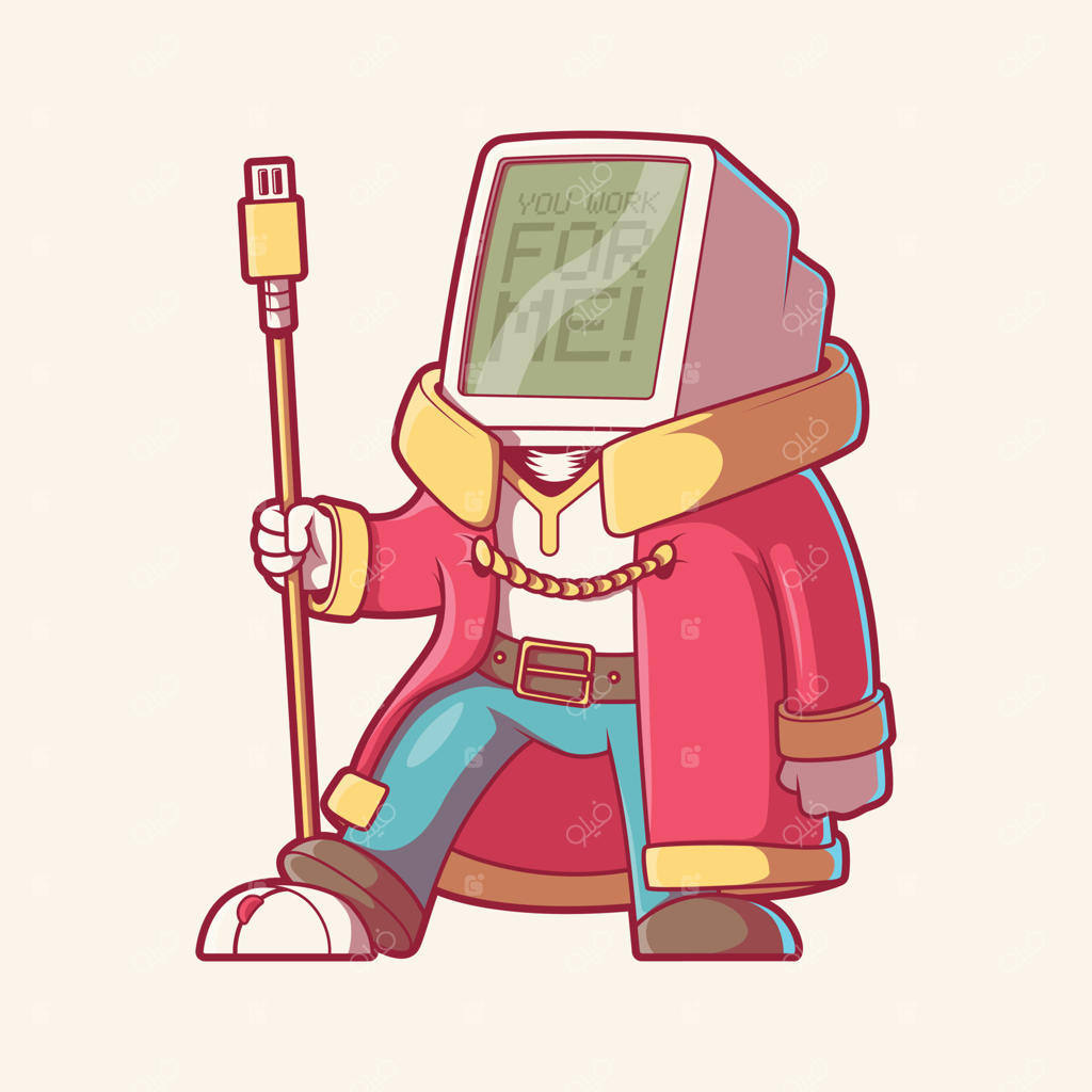 تصویر وکتور مانیتور پادشاه: کار، فناوری و مفهوم طراحی خنده‌دار.