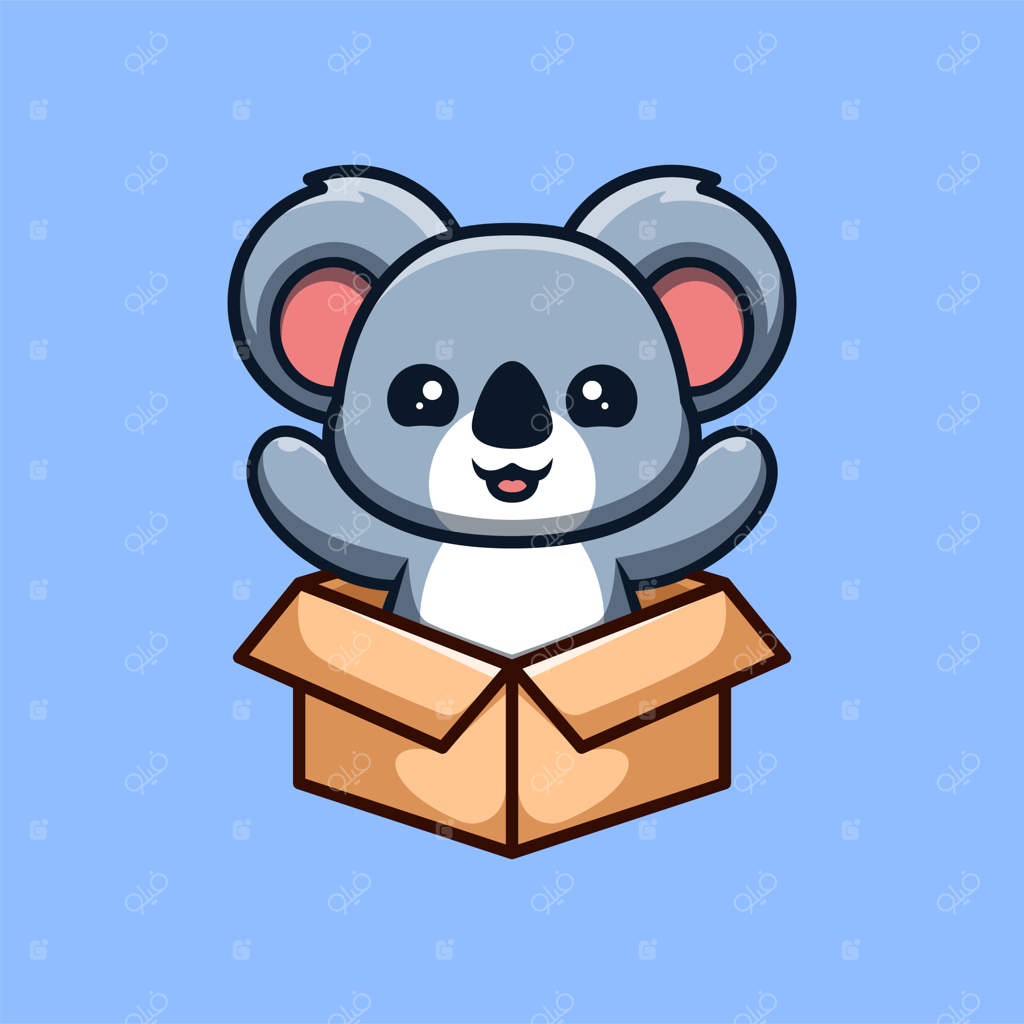 کوالا نشسته بیرون از جعبه - لوگوی بامزه و خلاقانه کارتونی کوآیی