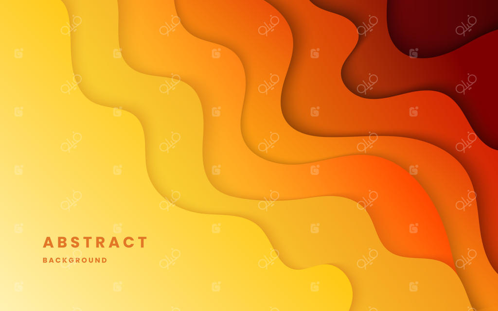 پس‌زمینه گرادینت زرد به نارنجی با موج‌های پویا و بازی نور و سایه. پس‌زمینه انتزاعی مایع. طراحی مدرن و شیک. تصویر برداری وکتور 10 eps.