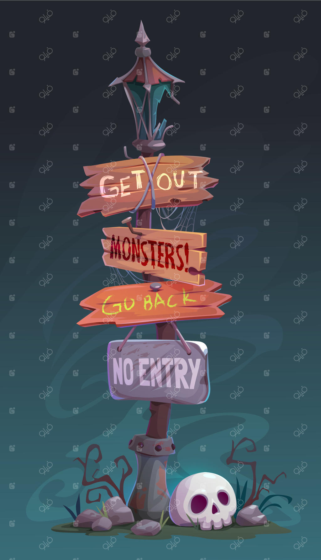 تابلوی هالووین با فلش‌های چوبی