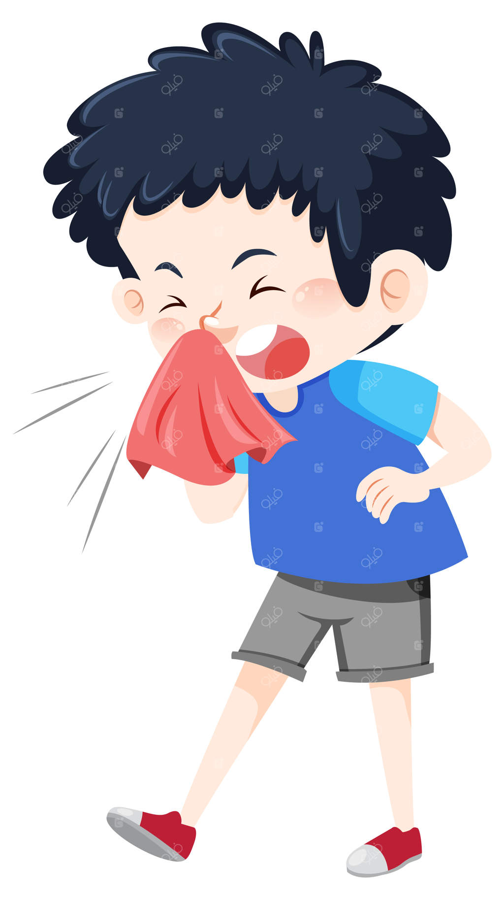 شخصیت کارتونی پسر بیمار در پس‌زمینه سفید