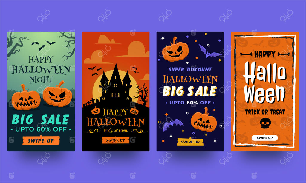 مجموعه استوری‌های اینستاگرام برای هالووین. قالب‌های آماده با طراحی ساده