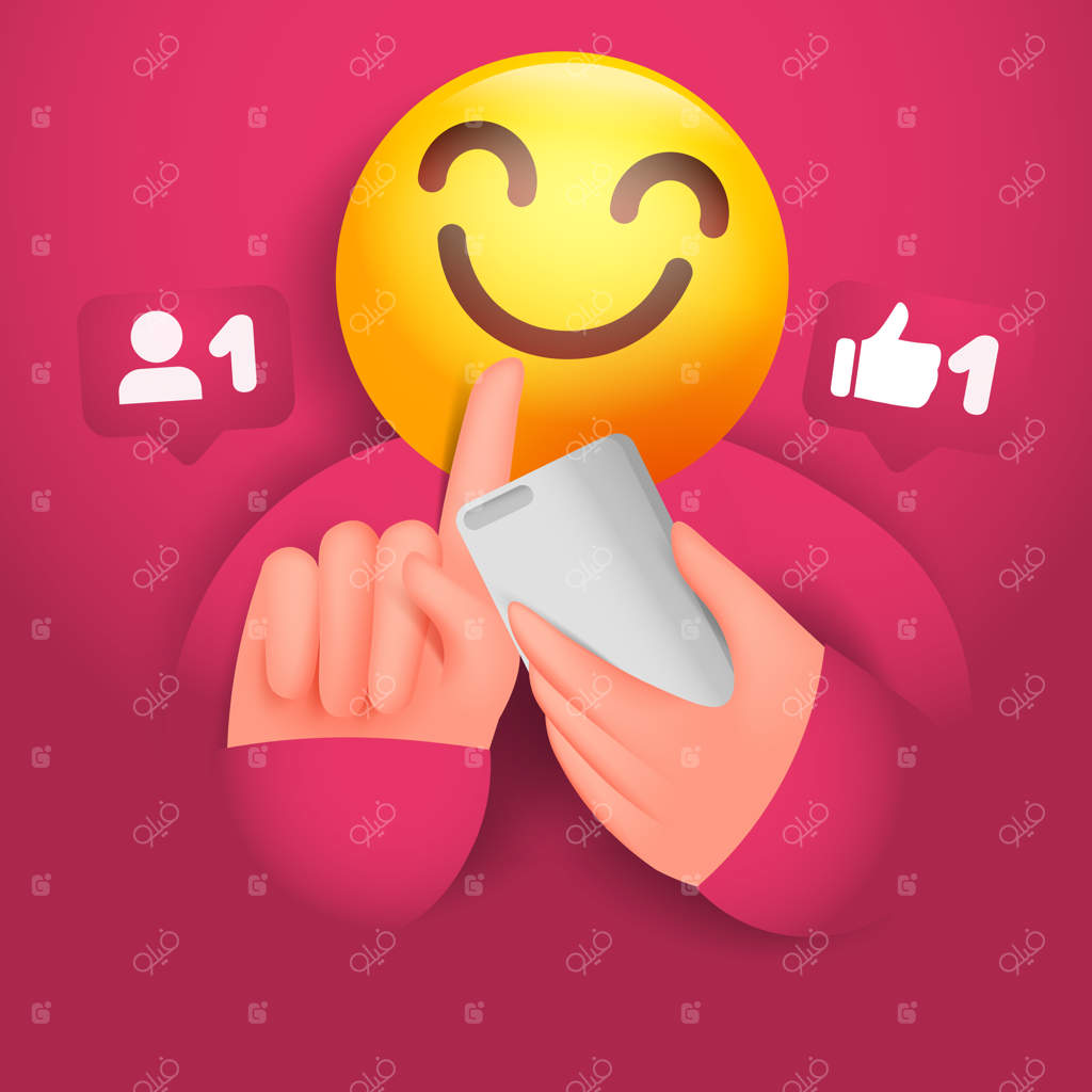 کارت مفهوم شبکه‌های اجتماعی با تصویر مردی لبخندزن و تلفن هوشمند در دست