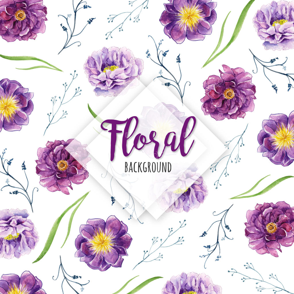 پس‌زمینه الگوی زیبای گل‌ها و برگ‌های آبرنگی