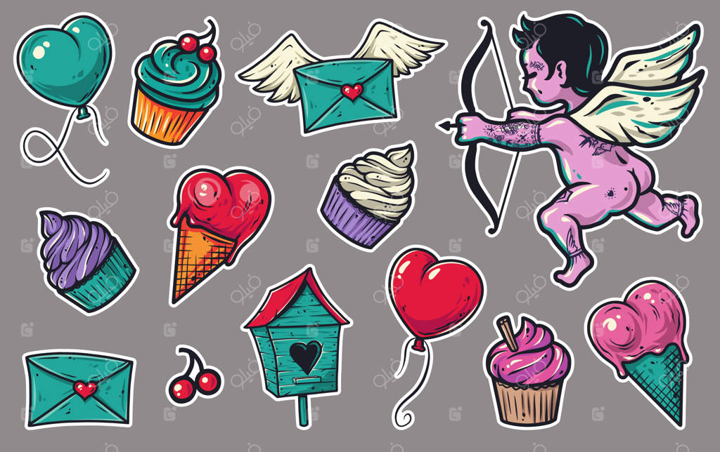 پک استیکر عاشقانه برای روز ولنتاین یا کودکان