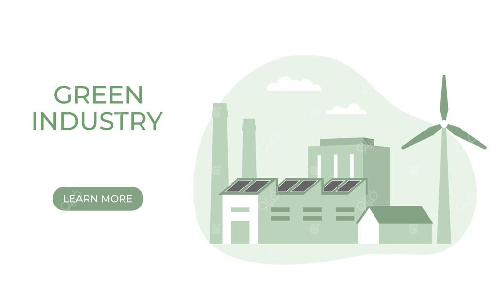 کارخانه صنعتی پاک با انرژی تجدیدپذیر: مفهوم صنعتی انرژی سبز و تولید برق پاک. قالب بنر وب.