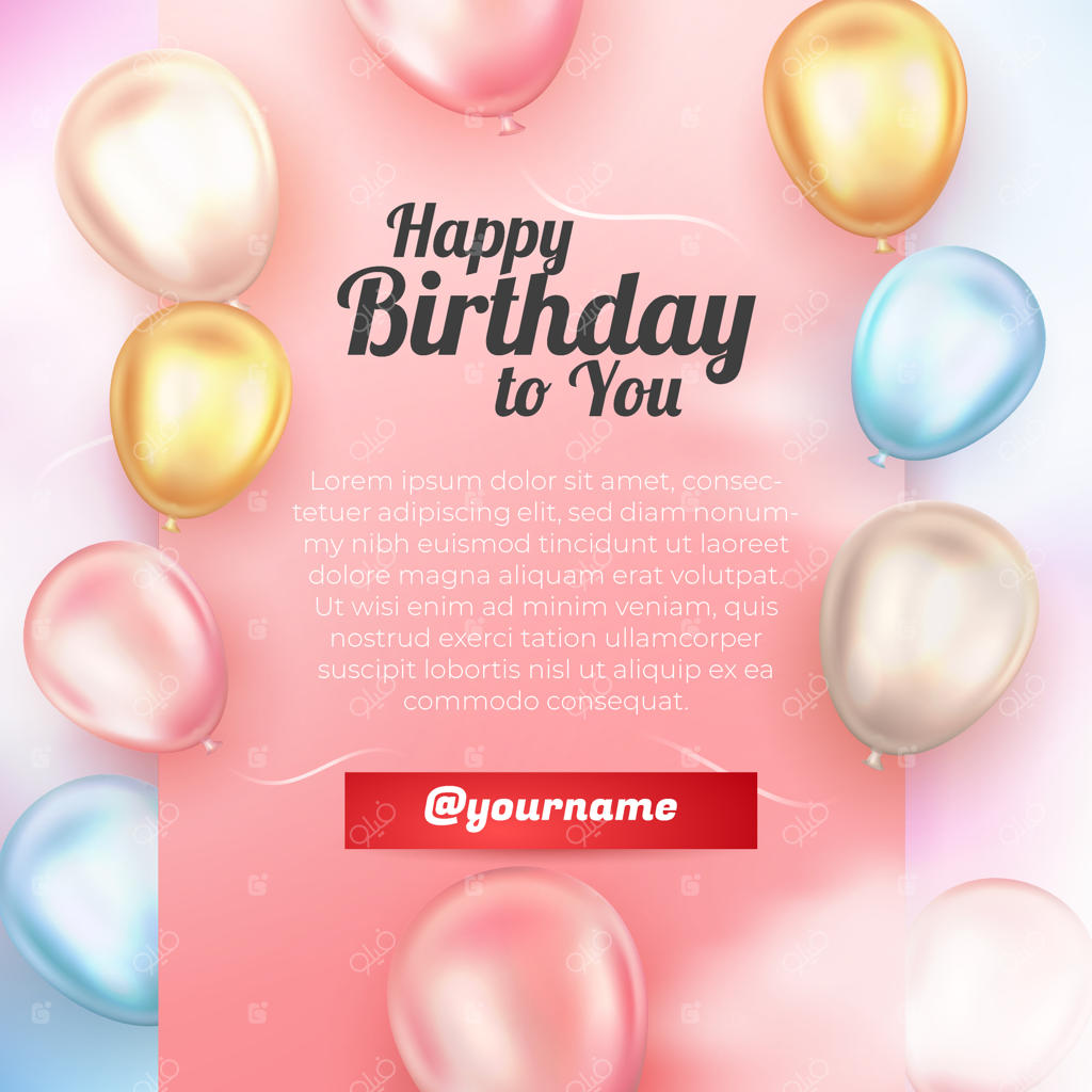 کارت تبریک تولدت مبارک واقع‌گرایانه با پس‌زمینه آسمان رنگارنگ و بادکنک سه‌بعدی - قالب شبکه‌های اجتماعی