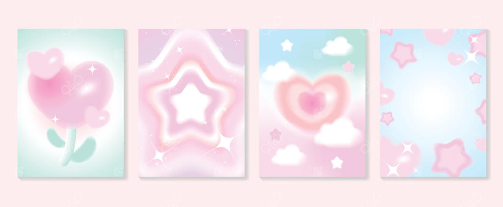 مجموعه قالب روی جلد به سبک گرادیان Y2K. روز ولنتاین را با قلب و ستاره گرادیان و پس‌زمینه رنگارنگ تزئین کنید. طراحی برای کارت تبریک، مد، تبلیغات و بنر.