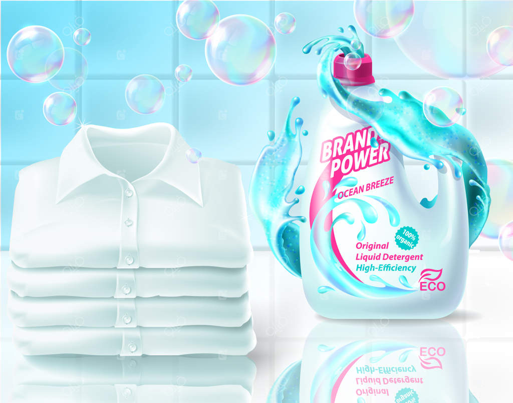 بنر تبلیغاتی واقعی پودر لباسشویی، پوستر تبلیغ مایع شوینده