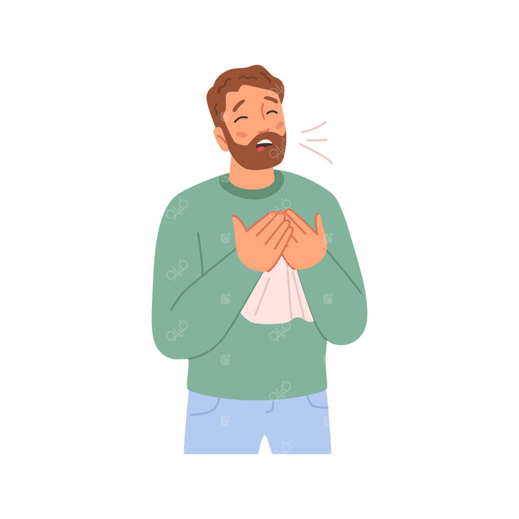 مردی با علائم سرماخوردگی: شخصی که سرفه می‌کند و بینی‌اش آب‌ریزش دارد
مردی با نشانه‌های بیماری، احساس ناخوشی می‌کند.
مردی با سردرد و دستمال کاغذی: شخصیت دچار سرماخوردگی فصلی.