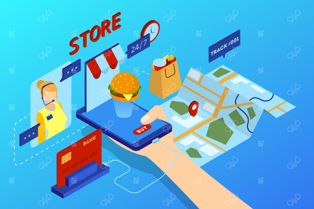 مفهوم تحویل غذای آنلاین: سفارش غذا از طریق اینترنت