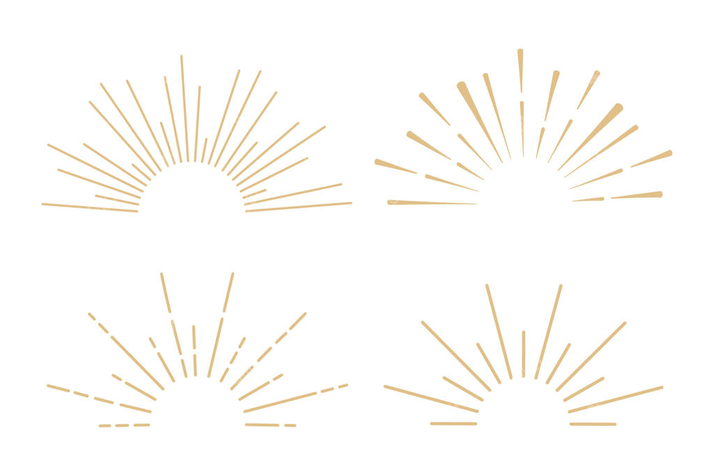 پرتوهای طلایی خورشید: طراحی ساده طلوع آفتاب بر فراز موج‌های اقیانوس، روی پس‌زمینه سفید