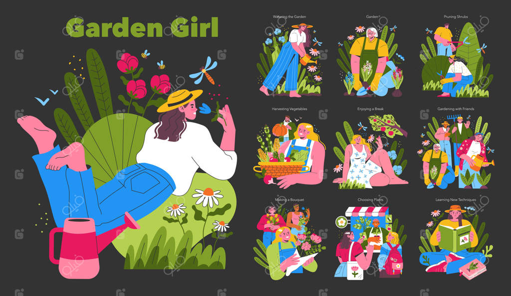 دختر باغبان: تصویرسازی ساده