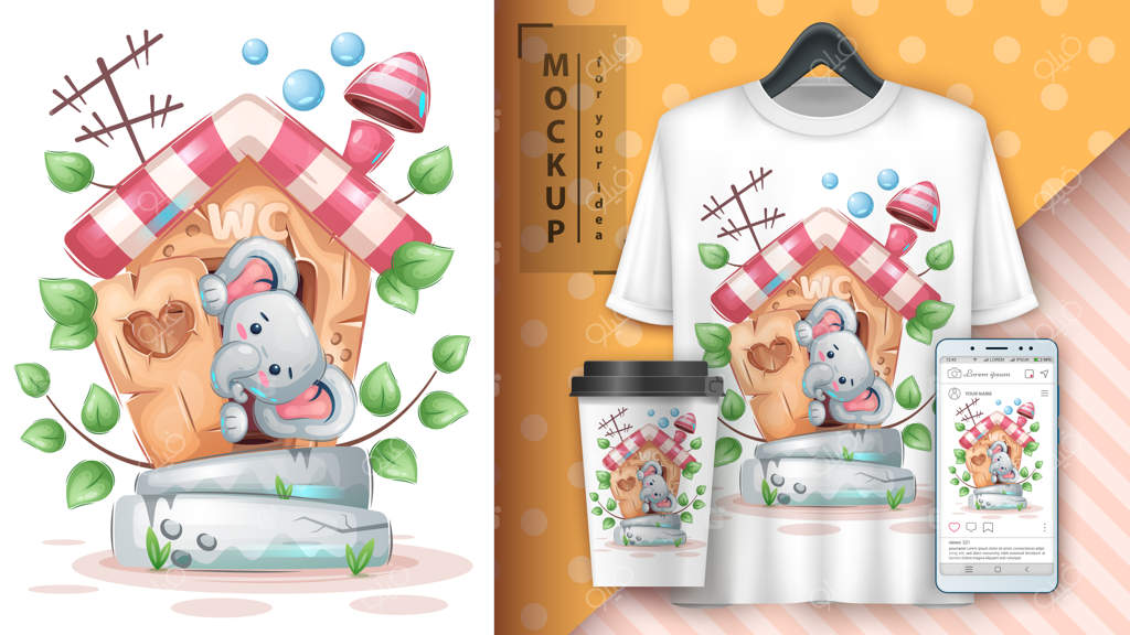 پوستر و محصولات فیل در دستشویی - وکتور EPS 10