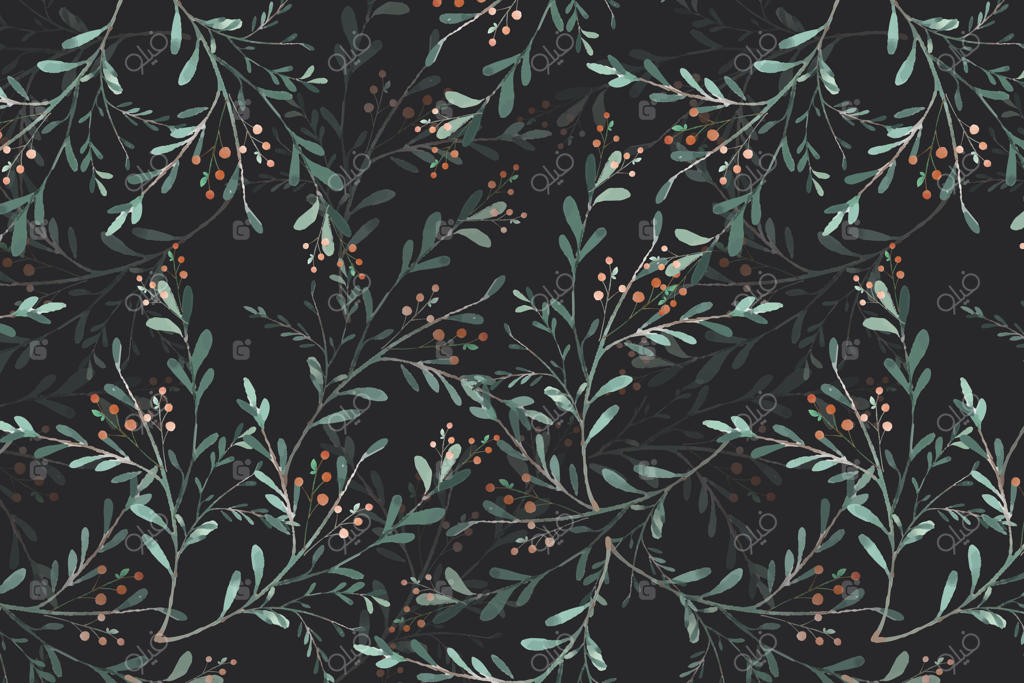 طرح هنری گل‌ها به سبک آبرنگ در تصویر پس‌زمینه با پترن گیاهی پیوسته