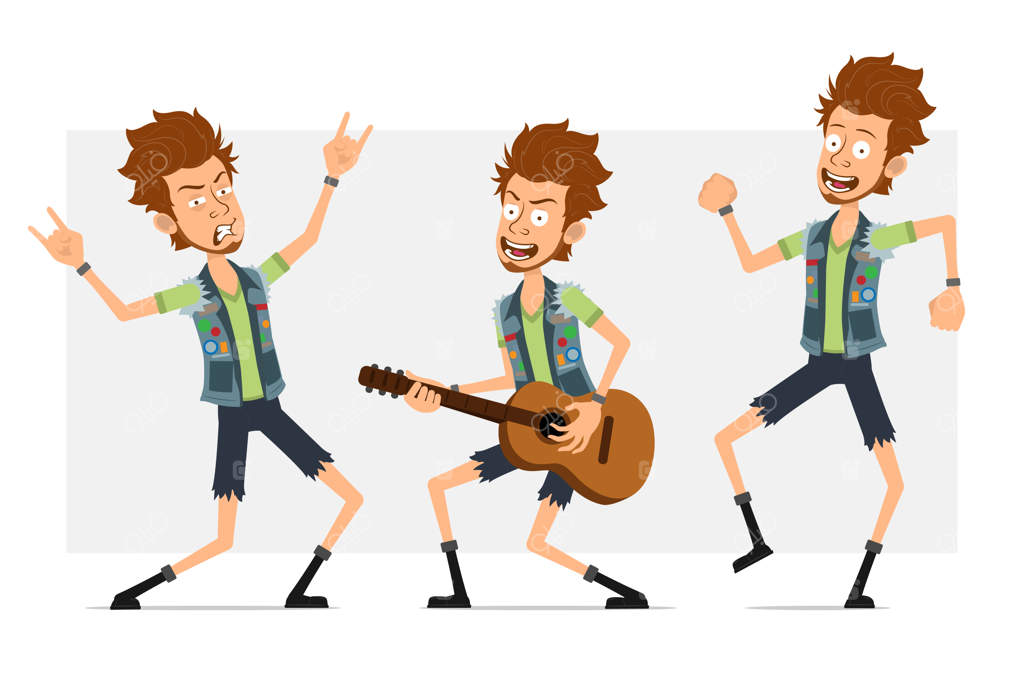 کارتون مرد ریش‌دار هیپستر با شلوارک جین و ژیله جذاب