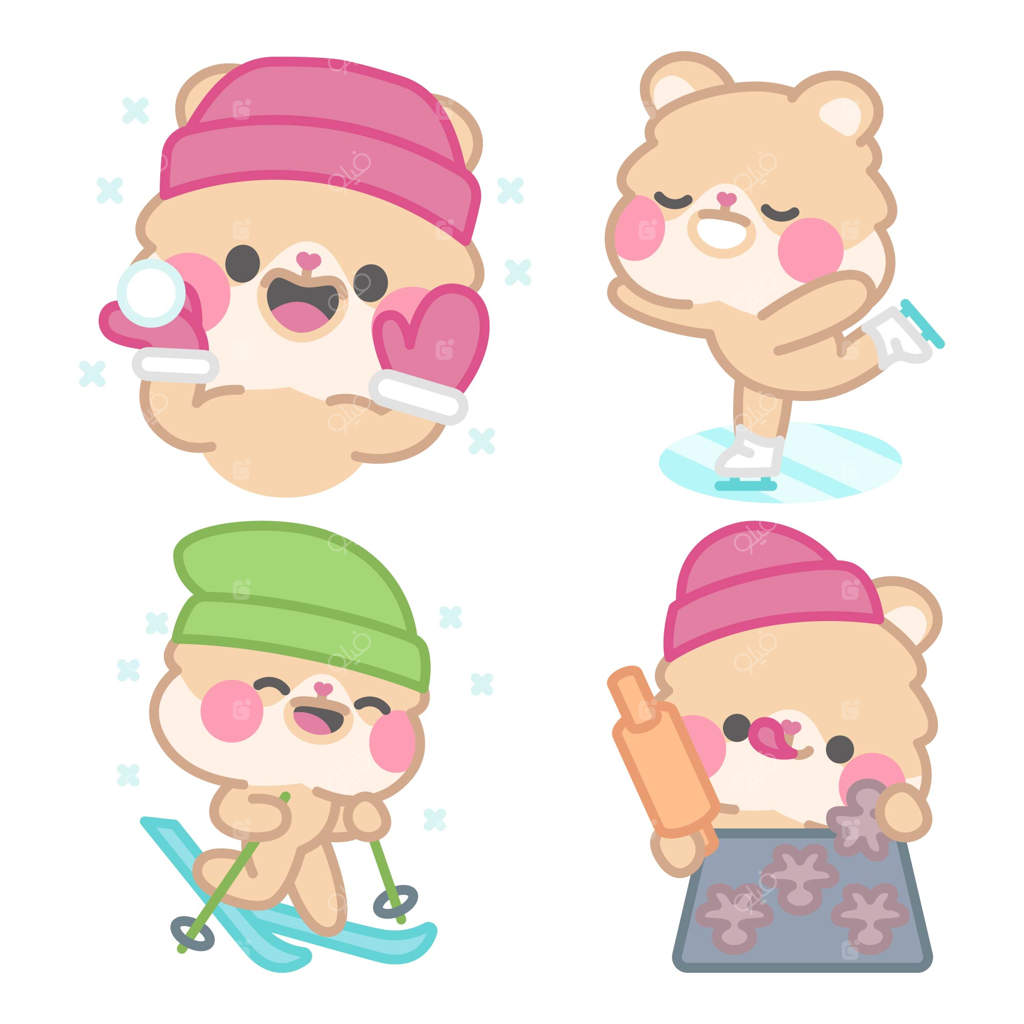 مجموعه برچسب‌های زمستانی با همستر کیمچی