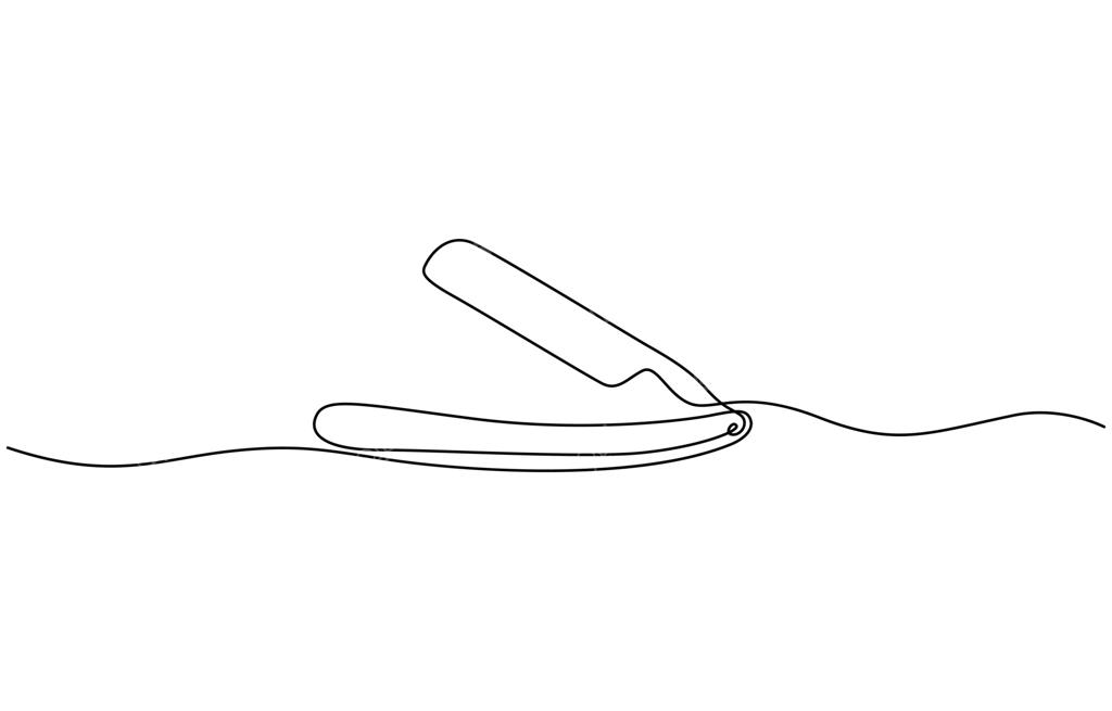 طرح خطی یکپارچه از تیغ اصلاح، تیغ کلاسیک آرایشگری بر روی پس‌زمینه سفید. مفهوم آرایشگاه.