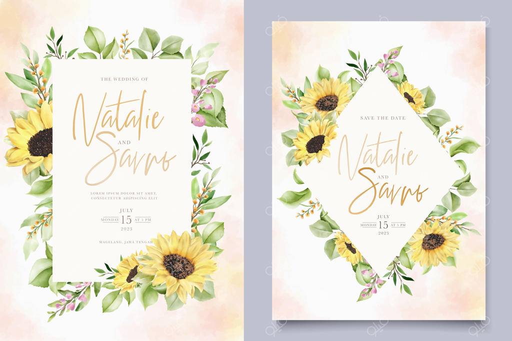 کارت پس‌زمینه آبرنگی گل آفتابگردان دستی طراحی‌شده