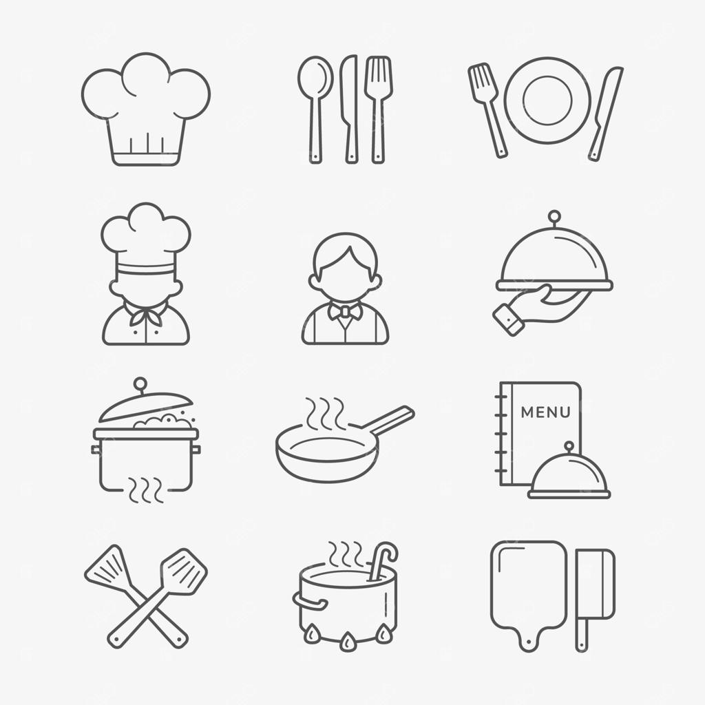 مجموعه آیکون‌های سرآشپز آشپزی