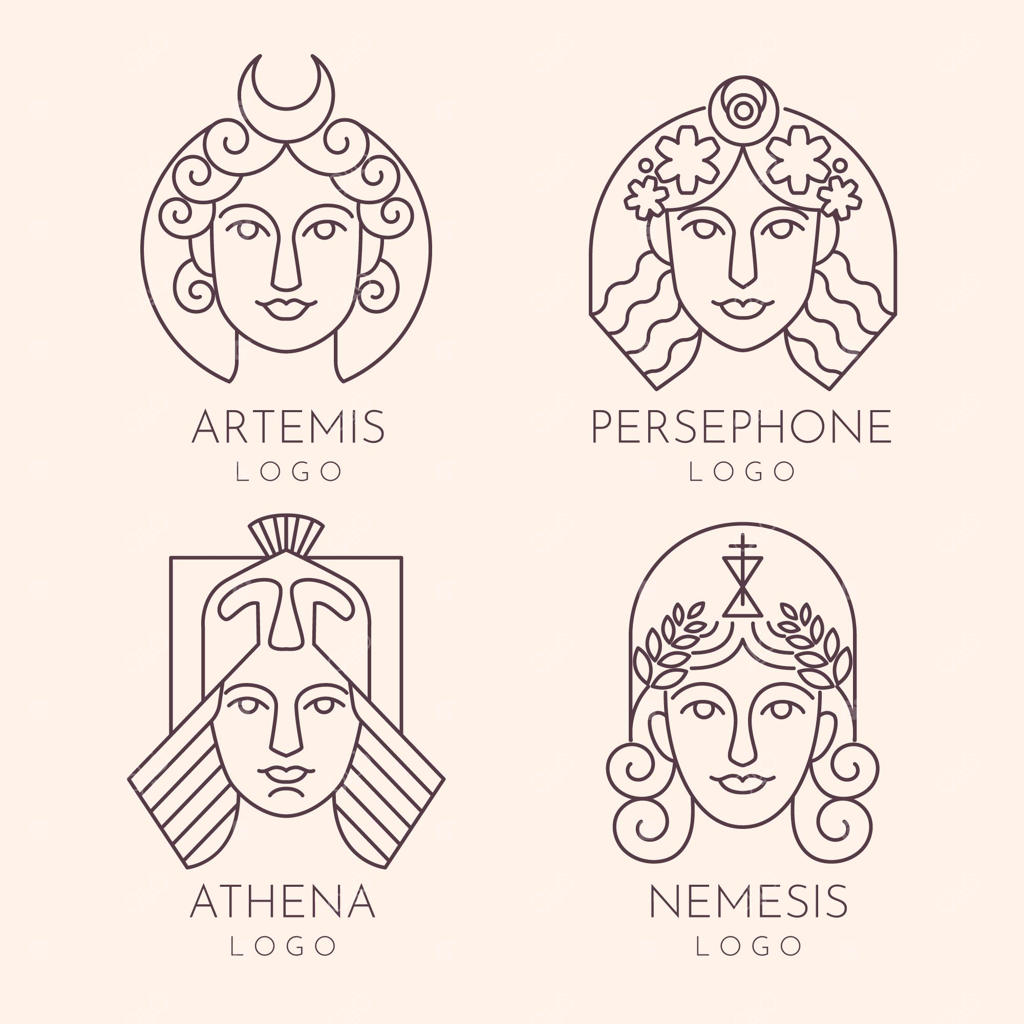 مجموعه‌ای از لوگوهای الهه به سبک خطی و ساده