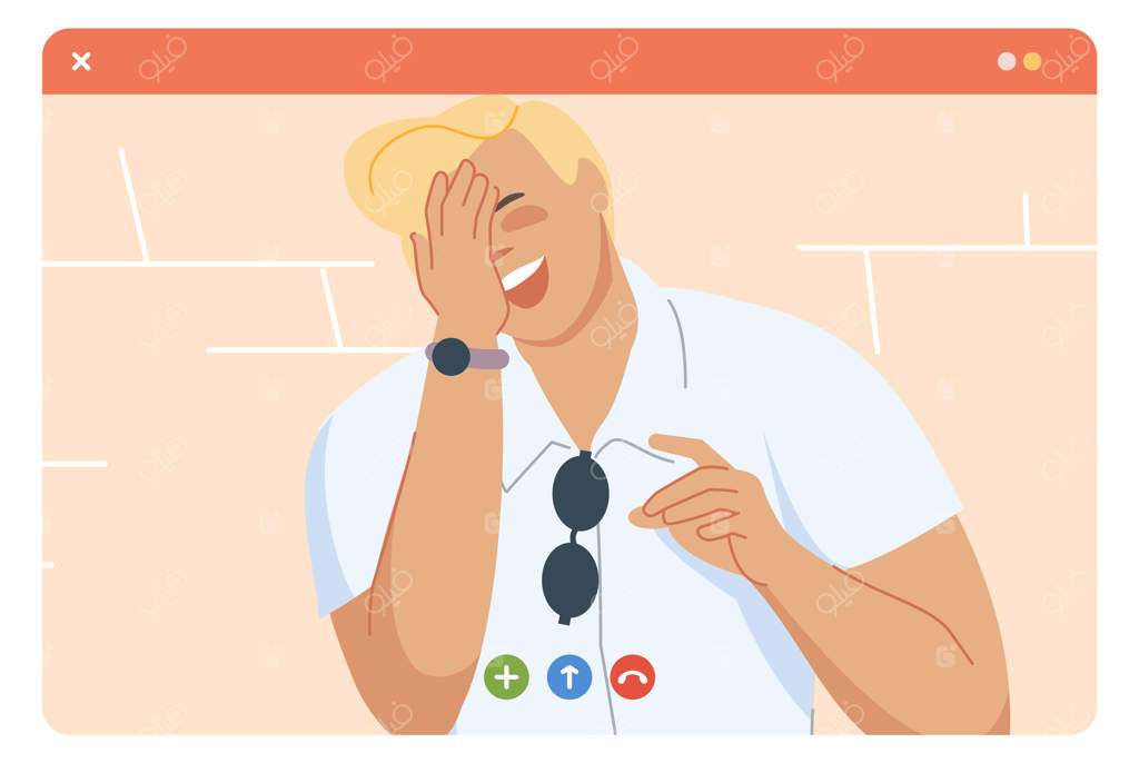 خندیدن مرد در تماس ویدیویی با دوستان