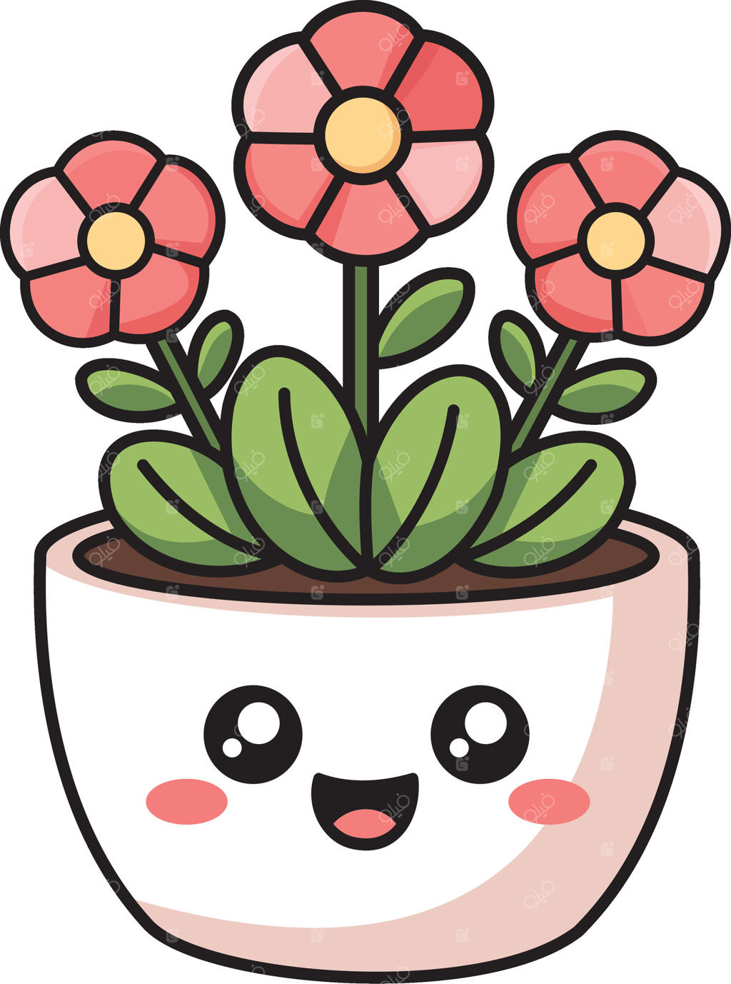 تصویرسازی گلدان گل کارتونی بامزه