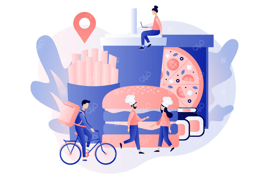 سفارش آنلاین و تحویل غذا؛ پیتزا، برگر، سیب‌زمینی و سوشی با آدم‌های مینیاتوری و سرآشپزها