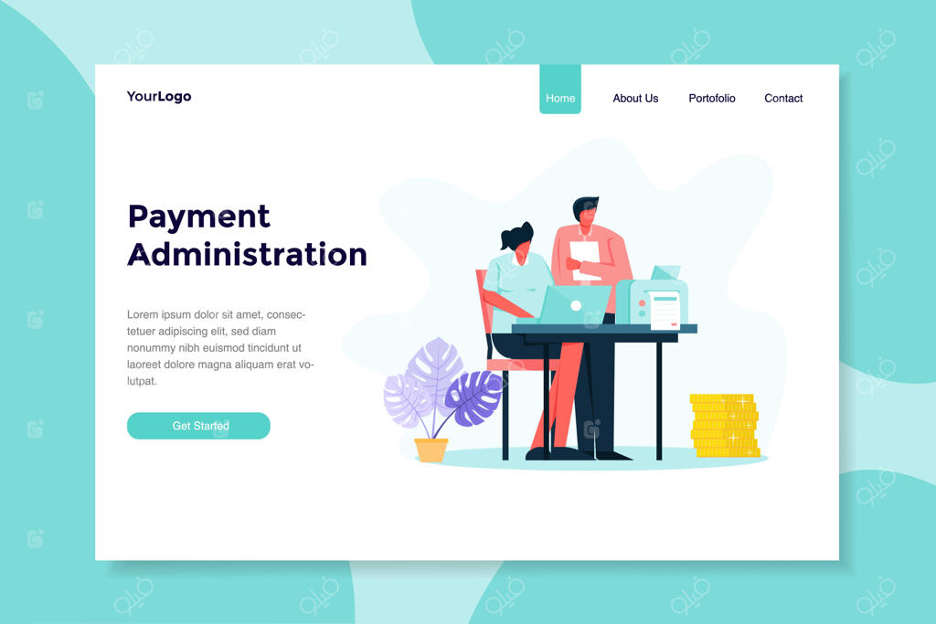 مدیریت پرداخت با دو نفر در تعامل - تصویرسازی مدرن و تخت
