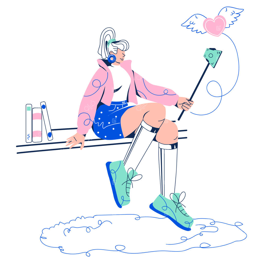 اینفلوئنسر زن در حال گرفتن سلفی برای پست